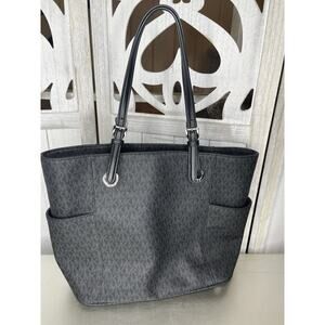 Michael Kors Signature Large Jet Set Logo Tote Black With Silver Hardware